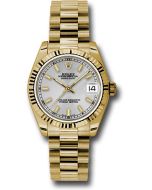  *Pre-Owned* Rolex Yellow Gold Datejust 31 Watch - Fluted Bezel - Silver Diamond Roman Vi Index Dial - President Bracelet