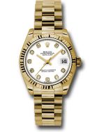  *Pre-Owned* Rolex Yellow Gold Datejust 31 Watch - Fluted Bezel - White Diamond Dial - President Bracelet