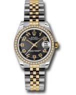  *Pre-Owned* Rolex Steel and Yellow Gold Datejust 31 Watch - 46 Diamond Bezel - Black Concentric Circle Arabic Dial - Jubilee Bracelet