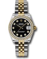  *Pre-Owned* Rolex Steel and Yellow Gold Datejust 31 Watch - 46 Diamond Bezel - Black Diamond Dial - Jubilee Bracelet