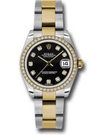  *Pre-Owned* Rolex Steel and Yellow Gold Datejust 31 Watch - 46 Diamond Bezel - Black Diamond Dial - Oyster Bracelet