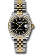 *Pre-Owned* Rolex Steel and Yellow Gold Datejust 31 Watch - 46 Diamond Bezel - Black Index Dial - Jubilee Bracelet