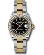  *Pre-Owned* Rolex Steel and Yellow Gold Datejust 31 Watch - 46 Diamond Bezel - Black Index Dial - Oyster Bracelet