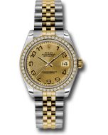  *Pre-Owned* Rolex Steel and Yellow Gold Datejust 31 Watch - 46 Diamond Bezel - Champagne Concentric Circle Arabic Dial - Jubilee Bracelet