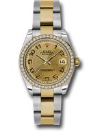 *Pre-Owned* Rolex Steel and Yellow Gold Datejust 31 Watch - 46 Diamond Bezel - Champagne Concentric Circle Arabic Dial - Oyster Bracelet
