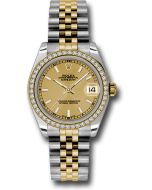  *Pre-Owned* Rolex Steel and Yellow Gold Datejust 31 Watch - 46 Diamond Bezel - Champagne Index Dial - Jubilee Bracelet