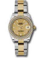  *Pre-Owned* Rolex Steel and Yellow Gold Datejust 31 Watch - 46 Diamond Bezel - Champagne Index Dial - Oyster Bracelet