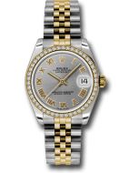  *Pre-Owned* Rolex Steel and Yellow Gold Datejust 31 Watch - 46 Diamond Bezel - Grey Roman Dial - Jubilee Bracelet