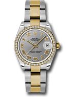  *Pre-Owned* Rolex Steel and Yellow Gold Datejust 31 Watch - 46 Diamond Bezel - Grey Roman Dial - Oyster Bracelet