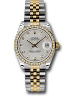  *Pre-Owned* Rolex Steel and Yellow Gold Datejust 31 Watch - 46 Diamond Bezel - Silver Diamond Dial - Jubilee Bracelet