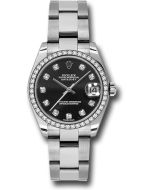  *Pre-Owned* Rolex Steel and White Gold Datejust 31 Watch - 46 Diamond Bezel - Black Diamond Dial - Oyster Bracelet