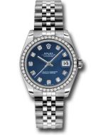  *Pre-Owned* Rolex Steel and White Gold Datejust 31 Watch - 46 Diamond Bezel - Blue Diamond Dial - Jubilee Bracelet