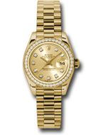 *Pre-Owned* Rolex Yellow Gold Lady-Datejust 26 Watch - 42 Diamond Bezel - Champagne Diamond Dial - President Bracelet