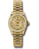 *Pre-Owned* Rolex Yellow Gold Lady-Datejust 26 Watch - 42 Diamond Bezel - Champagne Jubilee Diamond Dial - President Bracelet