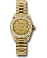  *Pre-Owned* Rolex Yellow Gold Lady-Datejust 26 Watch - 42 Diamond Bezel - Champagne Roman Dial - President Bracelet