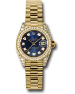 *Pre-Owned* Rolex Yellow Gold Lady-Datejust 26 Watch - 42 Diamond Bezel - Blue Diamond Dial - President Bracelet