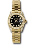  *Pre-Owned* Rolex Yellow Gold Lady-Datejust 26 Watch - 42 Diamond Bezel - Black Diamond Dial - President Bracelet