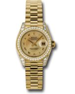  *Pre-Owned* Rolex Yellow Gold Lady-Datejust 26 Watch - 42 Diamond Bezel - Champagne Decorated Mother-Of-Pearl Roman Dial - President Bracelet