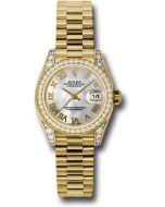  *Pre-Owned* Rolex Yellow Gold Lady-Datejust 26 Watch - 42 Diamond Bezel - Mother-Of-Pearl Roman Dial - President Bracelet