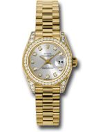  *Pre-Owned* Rolex Yellow Gold Lady-Datejust 26 Watch - 42 Diamond Bezel - Silver Diamond Dial - President Bracelet