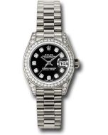  *Pre-Owned* Rolex White Gold Lady-Datejust 26 Watch - 42 Diamond Bezel - Black Diamond Dial - President Bracelet