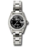  *Pre-Owned* Rolex White Gold Lady-Datejust 26 Watch - 42 Diamond Bezel - Black Roman Dial - Oyster Bracelet