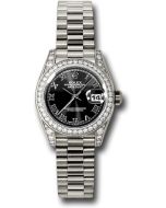 *Pre-Owned* Rolex White Gold Lady-Datejust 26 Watch - 42 Diamond Bezel - Black Roman Dial - President Bracelet