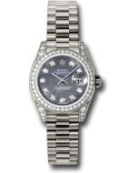 *Pre-Owned* Rolex White Gold Lady-Datejust 26 Watch - 42 Diamond Bezel - Dark Mother-Of-Pearl Diamond Dial - President Bracelet