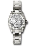  *Pre-Owned* Rolex White Gold Lady-Datejust 26 Watch - 42 Diamond Bezel - Dark Mother-Of-Pearl Roman Dial - Oyster Bracelet