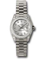  *Pre-Owned* Rolex White Gold Lady-Datejust 26 Watch - 42 Diamond Bezel - Silver Diamond Dial - President Bracelet
