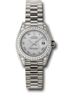  *Pre-Owned* Rolex White Gold Lady-Datejust 26 Watch - 42 Diamond Bezel - Silver Roman Dial - President Bracelet