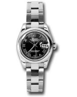  *Pre-Owned* Rolex Steel Lady-Datejust 26 Watch - Domed Bezel - Black Roman Dial - Oyster Bracelet