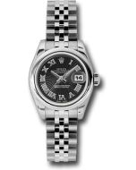  *Pre-Owned* Rolex Steel Lady-Datejust 26 Watch - Domed Bezel - Black Sunbeam Roman Dial - Jubilee Bracelet