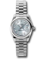  *Pre-Owned* Rolex Platinum Lady-Datejust 26 Watch - Domed Bezel - Glacier Blue Diamond Dial - President Bracelet