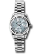  *Pre-Owned* Rolex Platinum Lady-Datejust 26 Watch - Domed Bezel - Glacier Blue Roman Dial - President Bracelet
