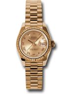  *Pre-Owned* Rolex Pink Gold Lady-Datejust 26 Watch - Fluted Bezel - Champagne Roman Dial - President Bracelet
