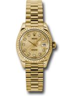  *Pre-Owned* Rolex Yellow Gold Lady-Datejust 26 Watch - Fluted Bezel - Champagne Jubilee Diamond Dial - President Bracelet