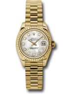 *Pre-Owned* Rolex Yellow Gold Lady-Datejust 26 Watch - Fluted Bezel - Mother-Of-Pearl Diamond Dial - President Bracelet