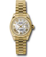  *Pre-Owned* Rolex Yellow Gold Lady-Datejust 26 Watch - Fluted Bezel - Mother-Of-Pearl Roman Dial - President Bracelet