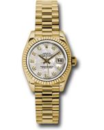  *Pre-Owned* Rolex Yellow Gold Lady-Datejust 26 Watch - Fluted Bezel - Meteorite Diamond Dial - President Bracelet