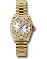 *Pre-Owned* Rolex Yellow Gold Lady-Datejust 26 Watch - Fluted Bezel - Silver Jubilee Diamond Dial - President Bracelet