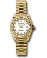  *Pre-Owned* Rolex Yellow Gold Lady-Datejust 26 Watch - Fluted Bezel - White Roman Dial - President Bracelet