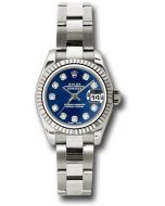  *Pre-Owned* Rolex White Gold Lady-Datejust 26 Watch - Fluted Bezel - Blue Diamond Dial - Oyster Bracelet