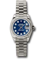 *Pre-Owned* Rolex White Gold Lady-Datejust 26 Watch - Fluted Bezel - Blue Diamond Dial - President Bracelet