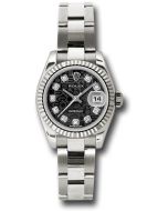   *Pre-Owned* Rolex White Gold Lady-Datejust 26 Watch - Fluted Bezel - Black Jubilee Diamond Dial - Oyster Bracelet