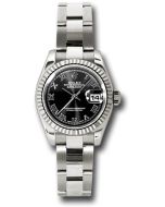  *Pre-Owned* Rolex White Gold Lady-Datejust 26 Watch - Fluted Bezel - Black Roman Dial - Oyster Bracelet