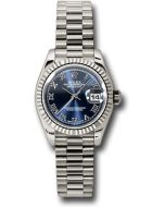  *Pre-Owned* Rolex White Gold Lady-Datejust 26 Watch - Fluted Bezel - Blue Roman Dial - President Bracelet