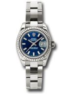 *Pre-Owned* Rolex White Gold Lady-Datejust 26 Watch - Fluted Bezel - Blue Index Dial - Oyster Bracelet