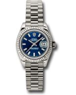  *Pre-Owned* Rolex White Gold Lady-Datejust 26 Watch - Fluted Bezel - Blue Index Dial - President Bracelet