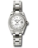 *Pre-Owned* Rolex White Gold Lady-Datejust 26 Watch - Fluted Bezel - Mother-Of-Pearl Diamond Dial - Oyster Bracelet